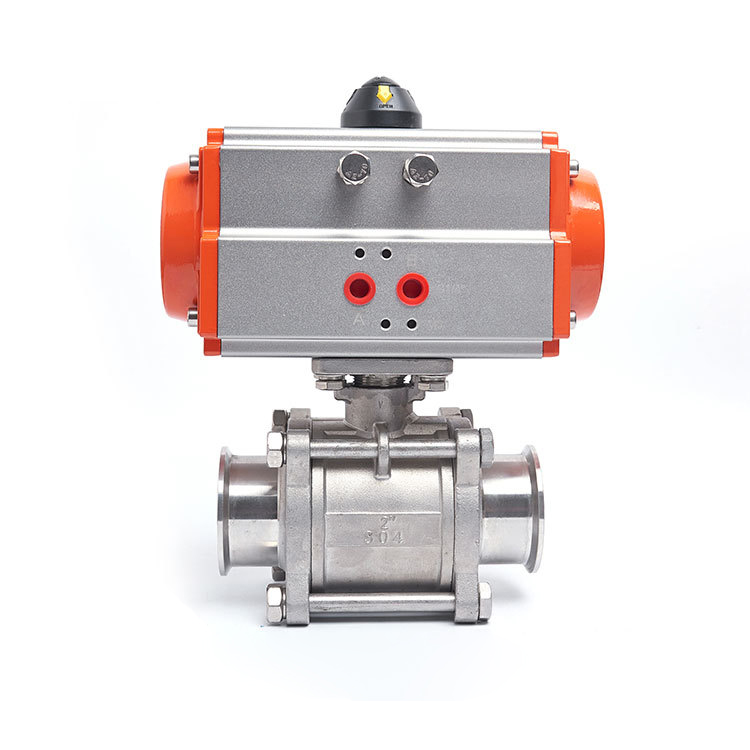 3pcs Stainless Steel Ball Valve Three Piece Tri Clamp Ferrule Type Pneumatic Ball Valve With Double Acting Cylinder